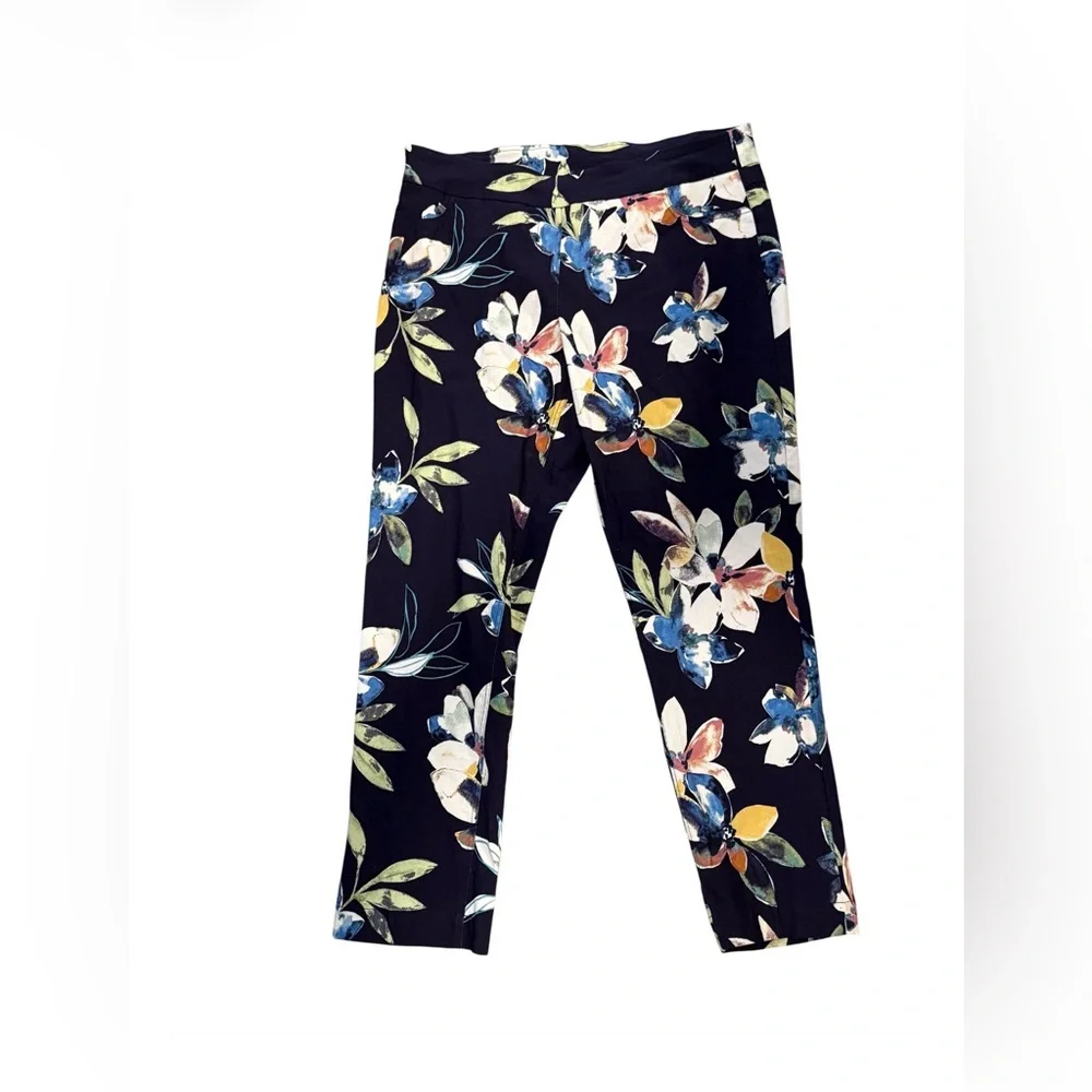 Coldwater Creek Floral Ankle Pants Womens 20W Navy Pull On Stretch - Picture 3 of 4